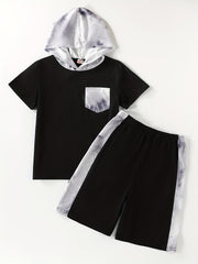 Boys Hooded T Shirt & Sport Shorts Set for Summer