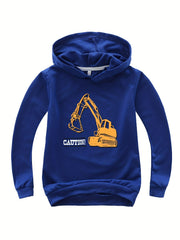 Kids Excavator Graphic Hoodie Cotton Hooded Sweatshirt