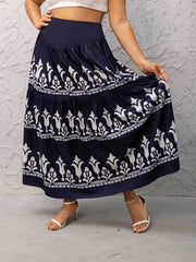 Boho Skirt Women's Plus Floral Print High Rise Pleated Maxi Smock Skir