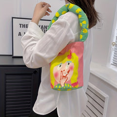 Girls Canvas Shoulder Bag Magnetic Button Handbag