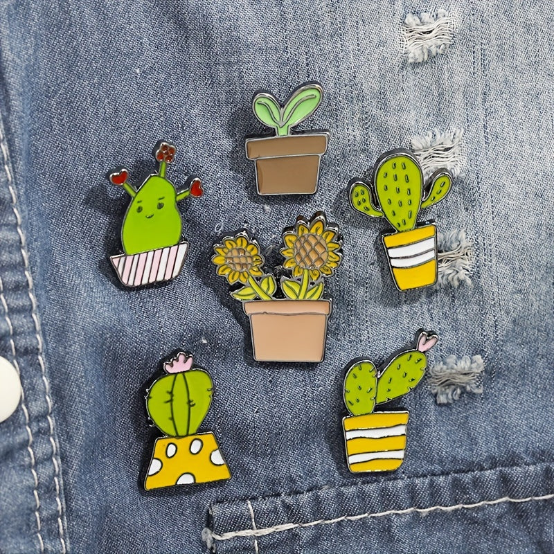 Green Plant Dripping Alloy Brooch Flower Grass Succulent Potted Badge