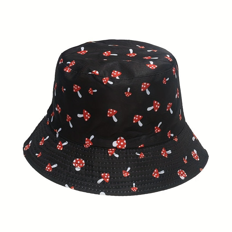 Mushroom Print Fisherman Hat Seaside Sunshade Casual Pot Hat