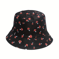 Mushroom Print Fisherman Hat Seaside Sunshade Casual Pot Hat