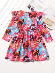 Girls Kitty Ruffle Long Sleeve Dress for Spring and Autumn