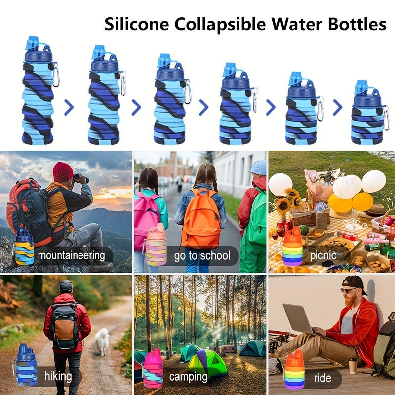 Collapsible Water Bottle Carabiner Leak Proof BPA Silicone Travel Camping Hiking