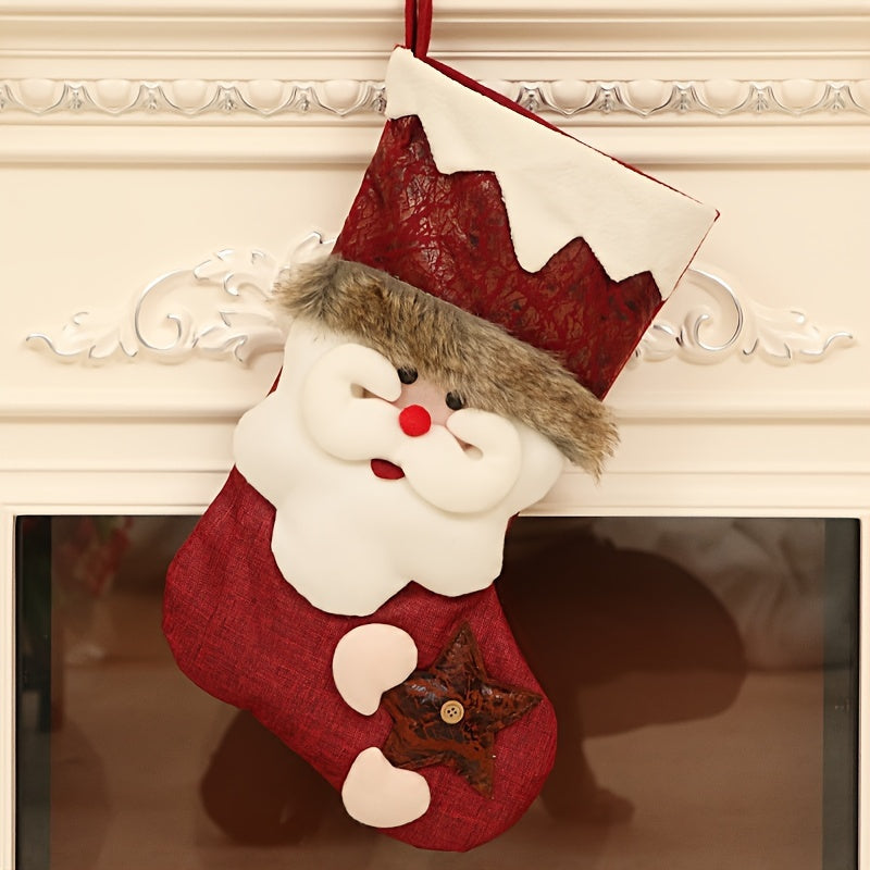 1pc Santa Claus Snowman Deer Faux Leather Socks Christmas Gift Bag