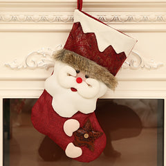 1pc Santa Claus Snowman Deer Faux Leather Socks Christmas Gift Bag