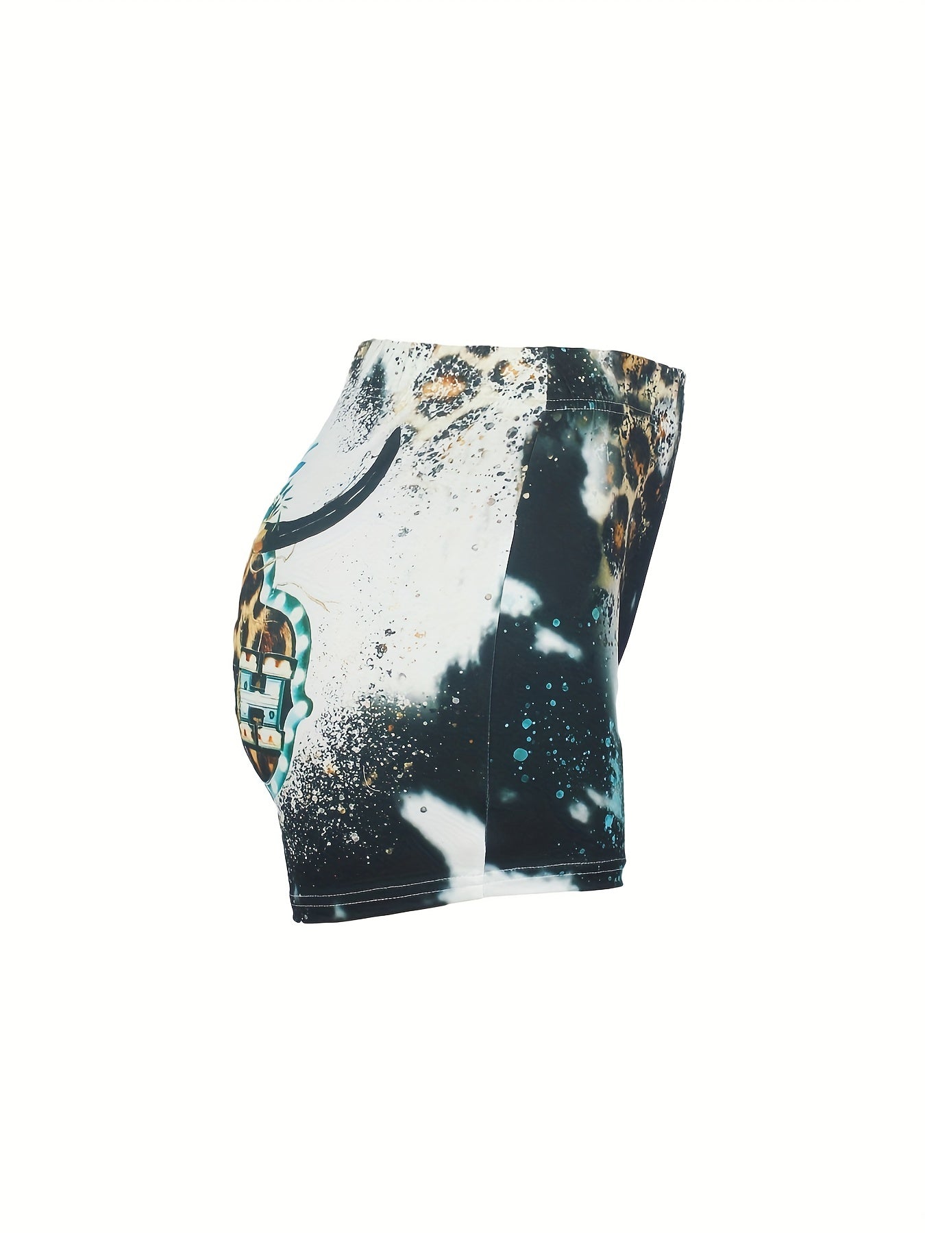 Cow Skull & Letter Print Shorts Women's Clothing