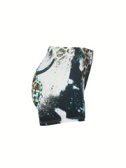 Cow Skull & Letter Print Shorts Women's Clothing