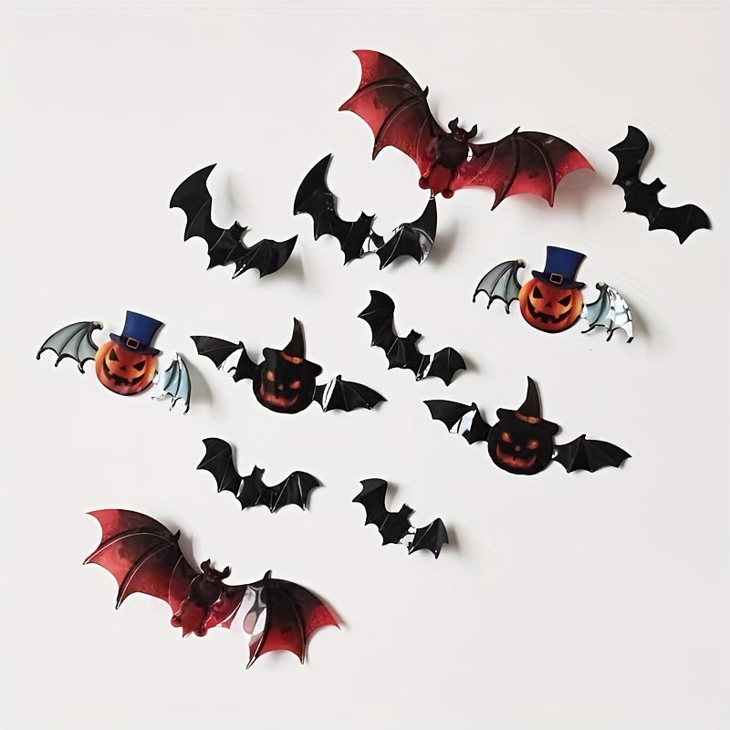 12pcs Halloween Pumpkin Wall Sticker & 3D Bat Decoration