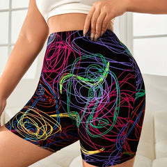 Colorful Line Print Yoga Shorts for Women