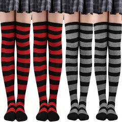 2 Pairs Striped Thigh High Socks Women's Stockings