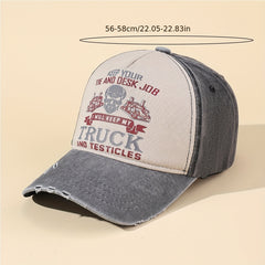 Skull Truck Print Baseball Cap Vintage Washed Distressed Ripped Dad Hats