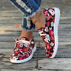 Women's Skate Shoes with Letters & Hearts Decor, Lightweight Lace-up Canvas