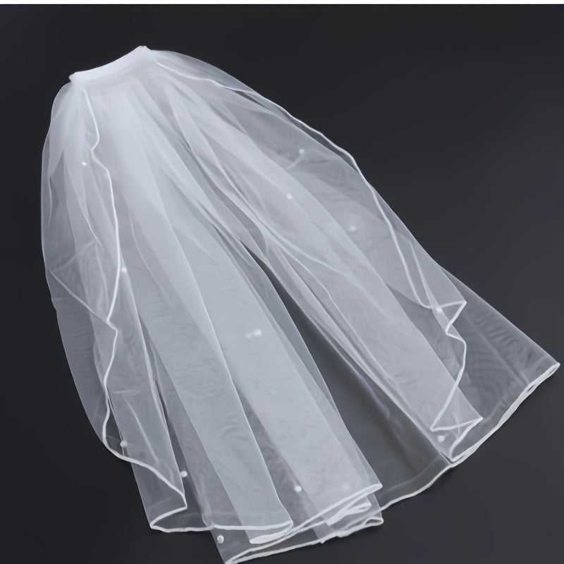 Short Wedding Veil with Pearl & Rhinestone Embellishments