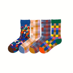 Colorblock Plaid Socks Comfy & Funny Mid Tube Socks Women's Stockings