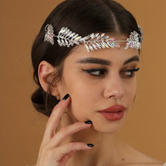 Baroque Rhinestone Colorful Leaf Crystal Headband Crown Bridal Headwear