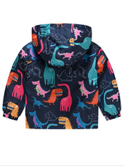 Dinosaur Print Zipper Hooded Jacket for Boys & Girls