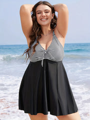 Colorblock Stripe Print Swimsuit Set