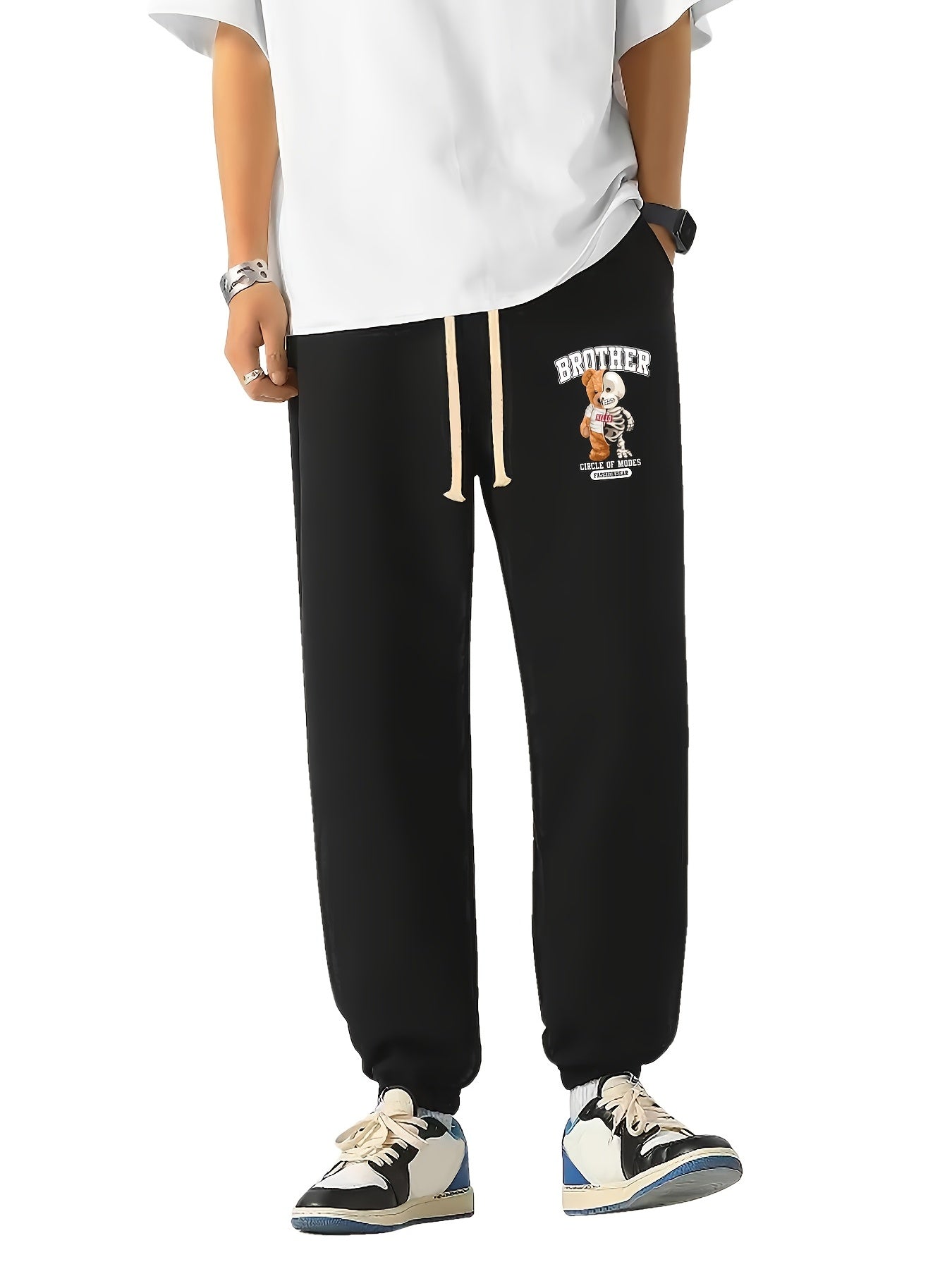 Skeleton Bear Drawstring Sweatpants Loose Jogger Pants