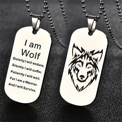 Stainless Steel Wolf Pendant Necklace for Boys 'I Am Wolf' with Chain
