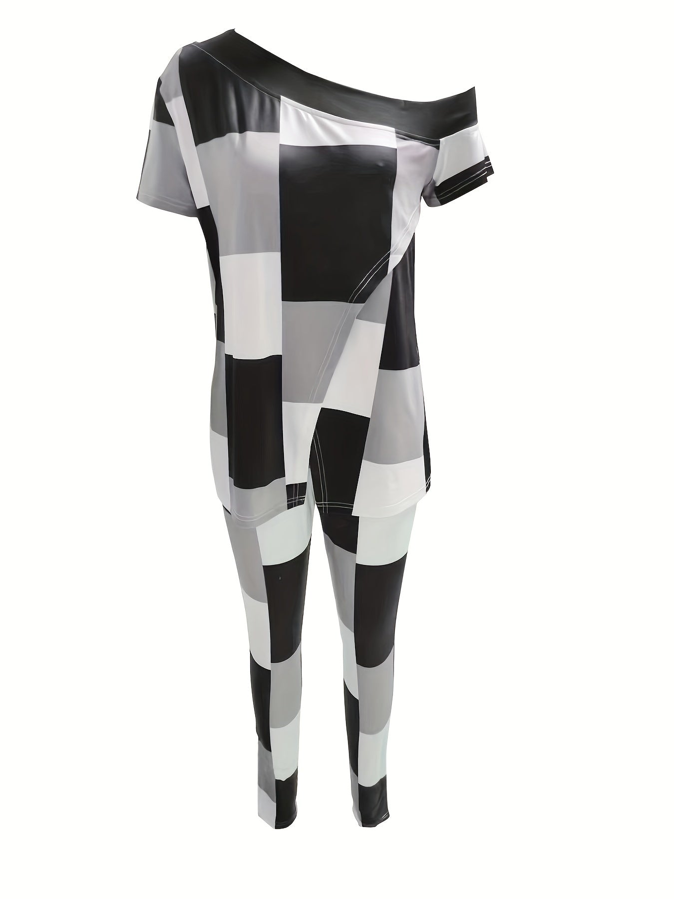 Casual Two piece Set Slanted Shoulder Asymmetrical Tee & Slim Pants