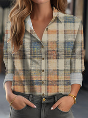 Plaid Print Button Up Long Sleeve Casual Blouse