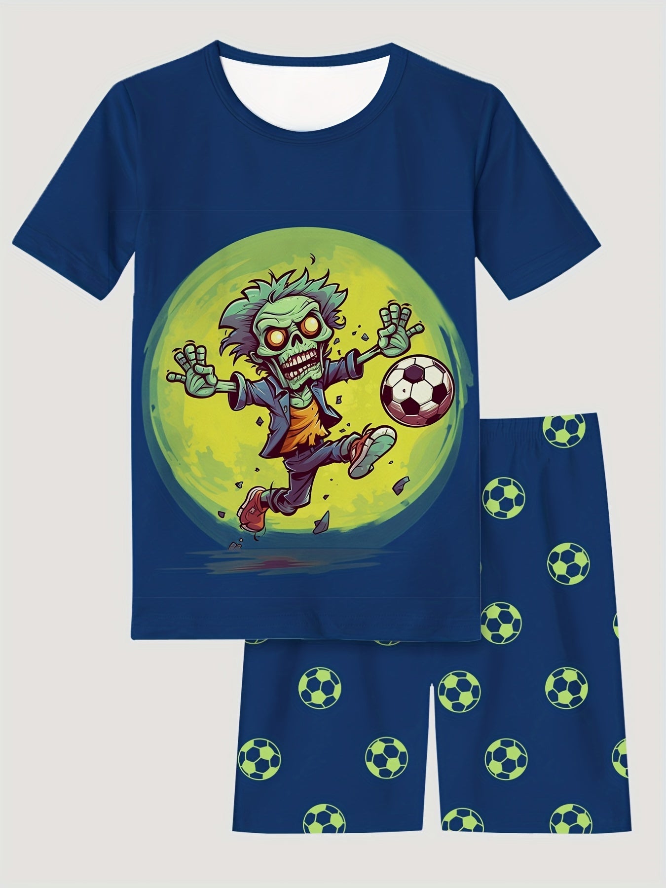 Kid's 2pcs Halloween Pajama Set Cartoon Print T shirt & Shorts