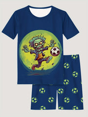 Kid's 2pcs Halloween Pajama Set Cartoon Print T shirt & Shorts