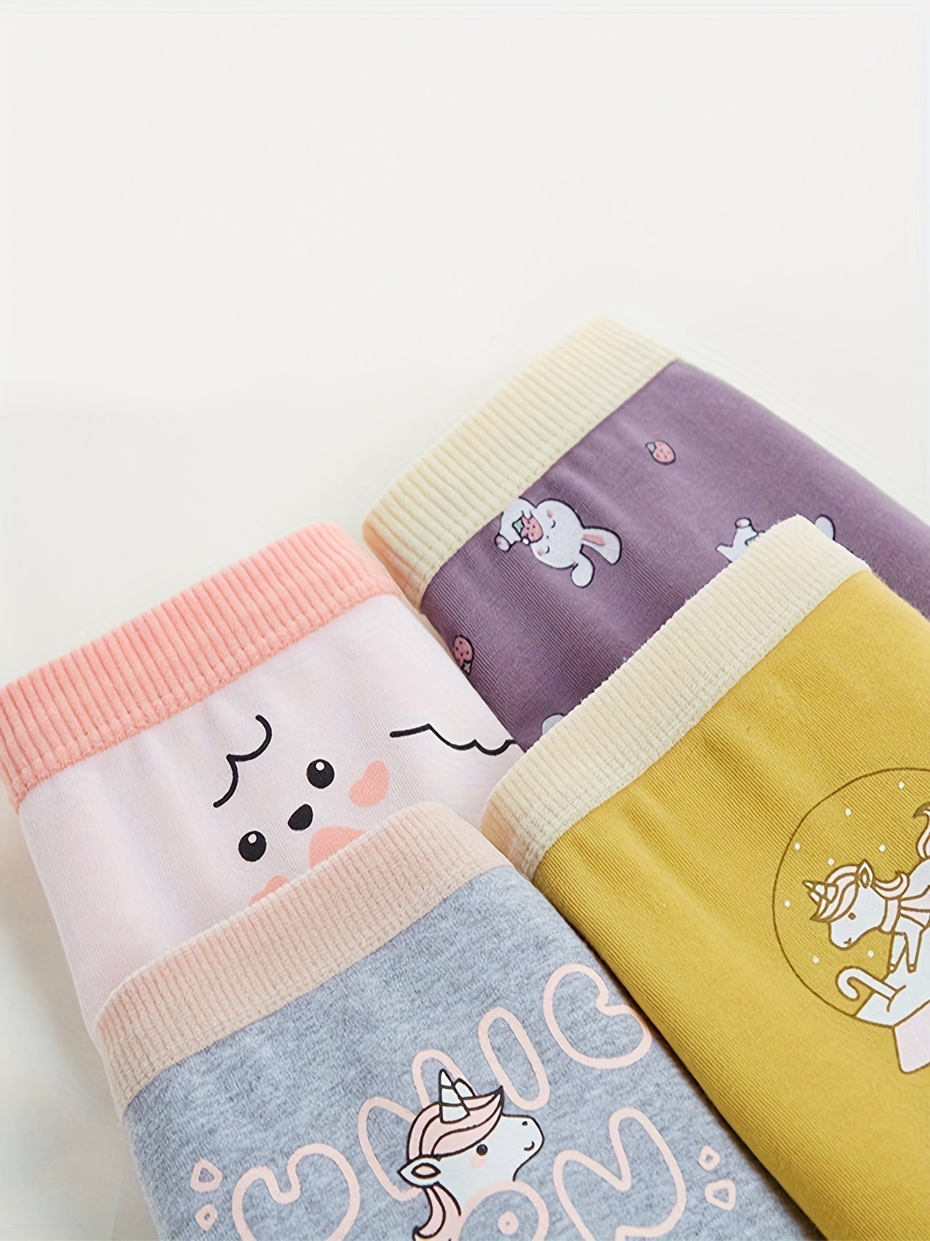 4pcs Girls Boxer Briefs Elastic Waist Astronaut Rabbits Print Underwear
