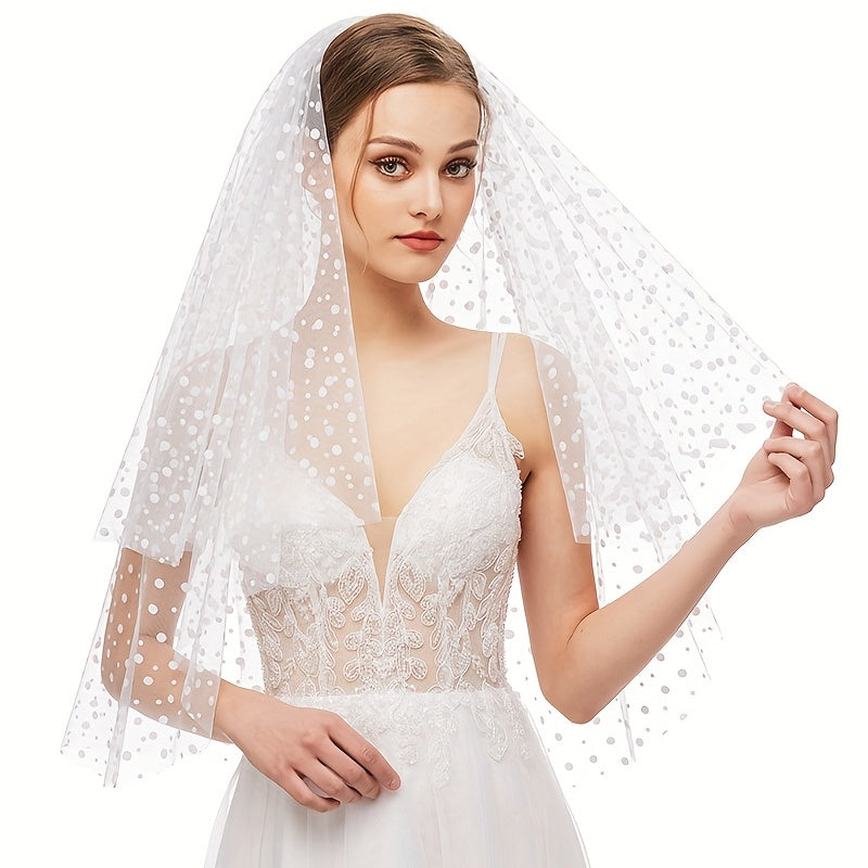 Bridal Wedding Veil Flocking Mesh Head Piece With Metal Comb