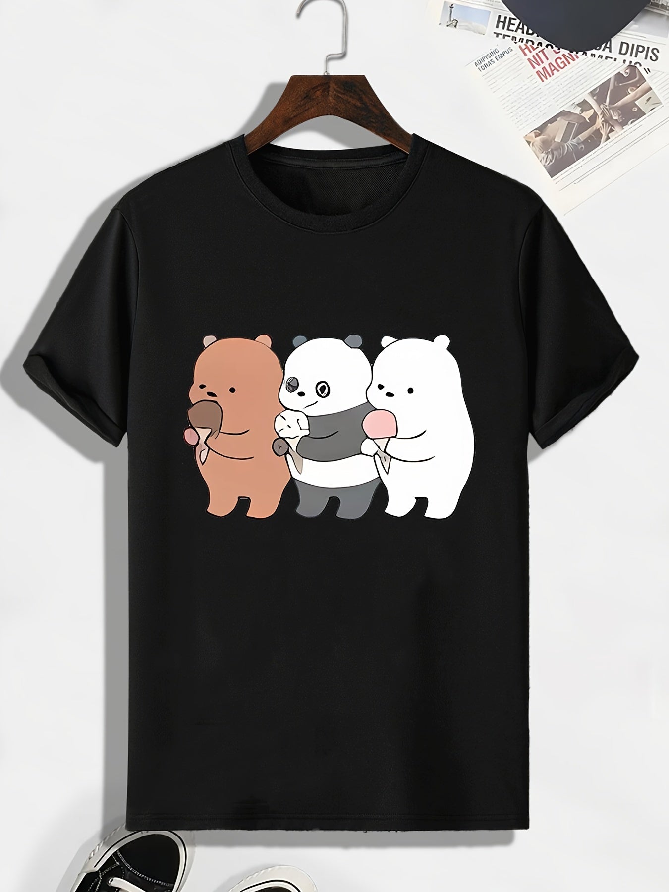 Men's Bear Pattern T shirt Active Slightly Stretch Breathable Tee For Outdoor