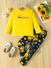 Floral Pattern 2pcs Set Long Sleeve Top & Leggings LITTLE PRINCESS Print