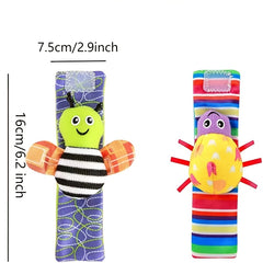 4 Pack Baby Wrist Rattle Socks & Plush Toy Set