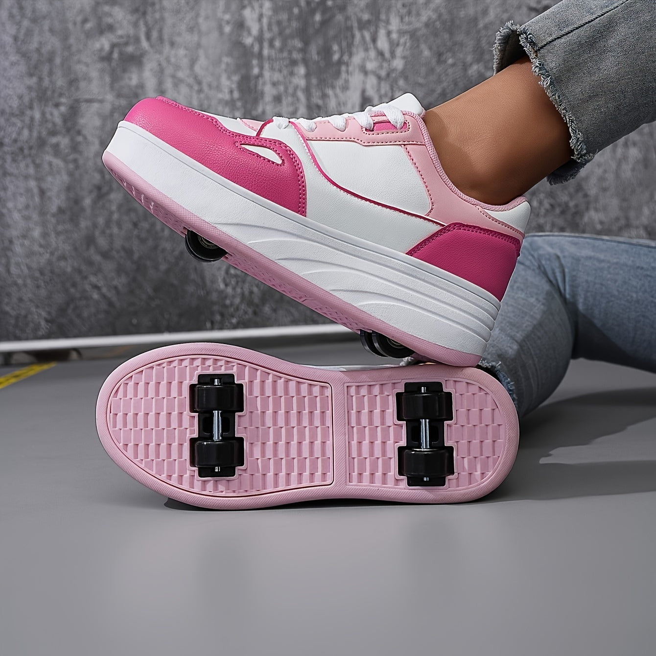 Boy's Roller Shoes Lace Up Comfy Detachable Wheel Skate Sneakers For Kids