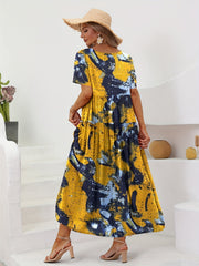 Tie Dye Short Sleeve Maxi Smock Dress
