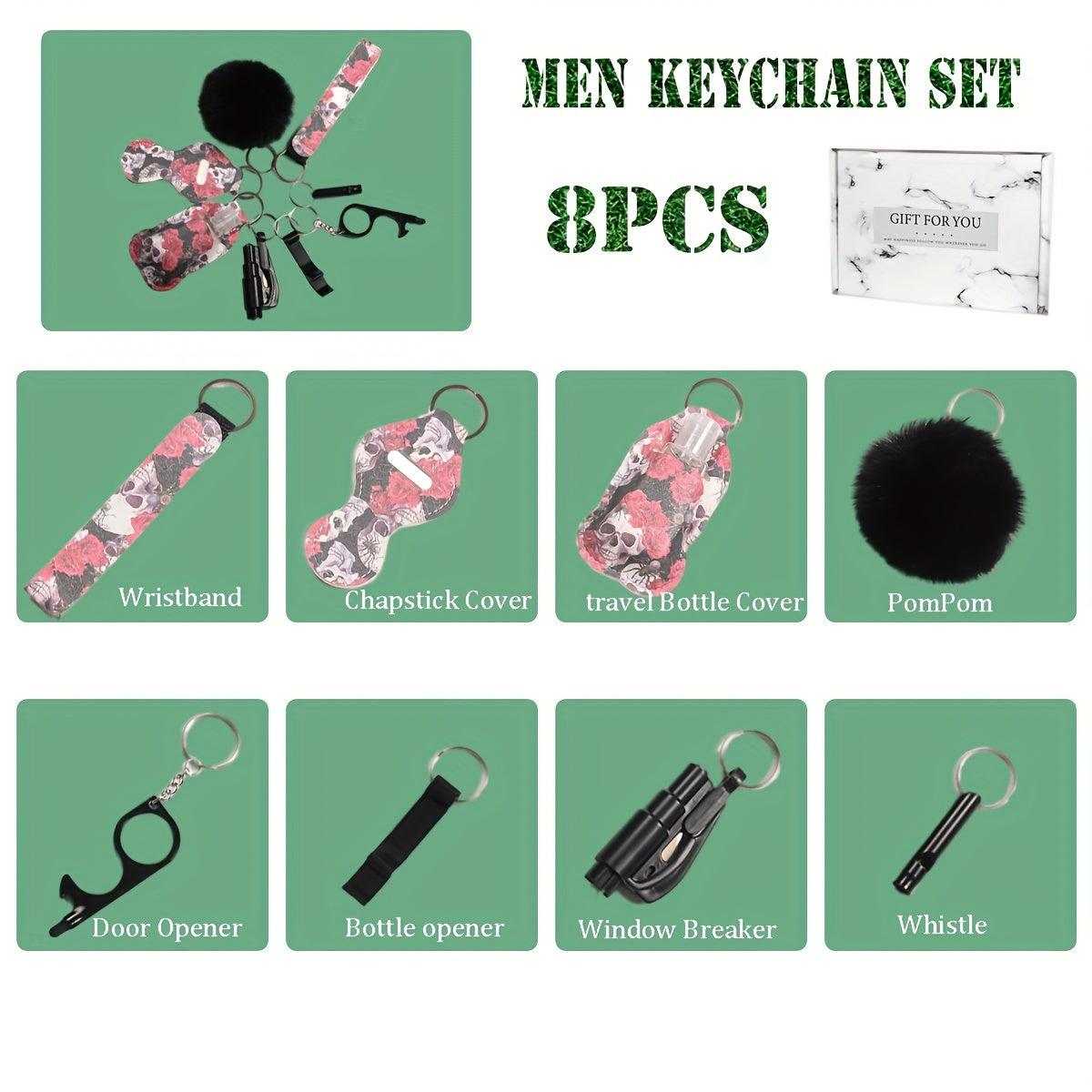 8pcs Self Defense KeyChain Protective Accessories Set Men