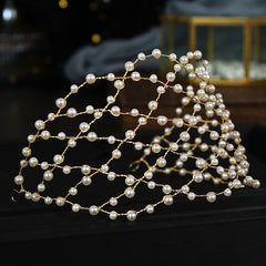Faux Pearls Birdcage Veil Metal Net Headband Bridal Hair Hoop Bachelorette