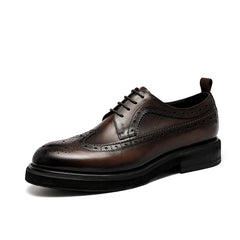 FARWARWO Leather Wingtip Brogue Derby Shoes for Party Wedding