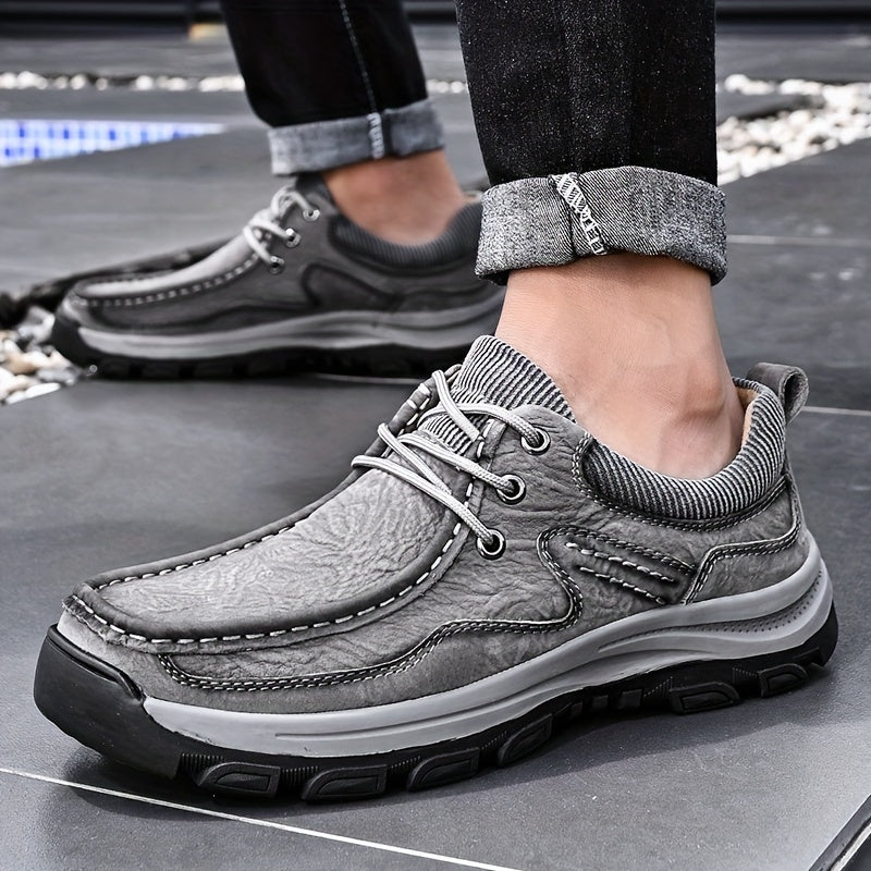 Men's Breathable Moc Toe Lace Walking Shoes