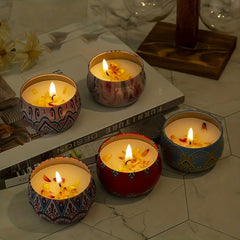 Bohemian Dried Flower Scented Candles Tin Can Fragrant for Bedrooms