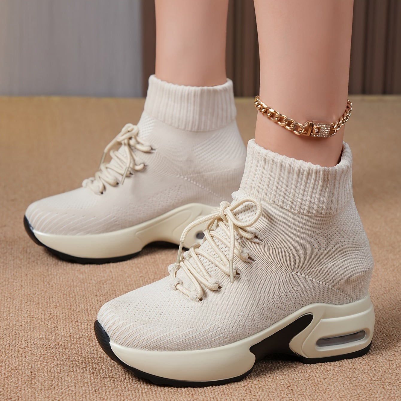 Breathable Flying Woven Casual Sneakers With Hidden Heel Air Cushion