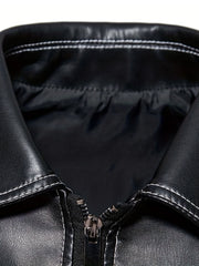 Vintage Style PU Biker Jacket Men's Zip Up Faux Leather Jacket