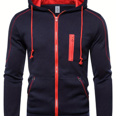 Men's Chest Zip Pocket Zip Up Hooded Jacket Casual Hoodie