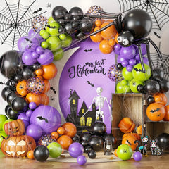 106pc Orange Confetti Halloween Latex Balloons Decorations Spider Web Print