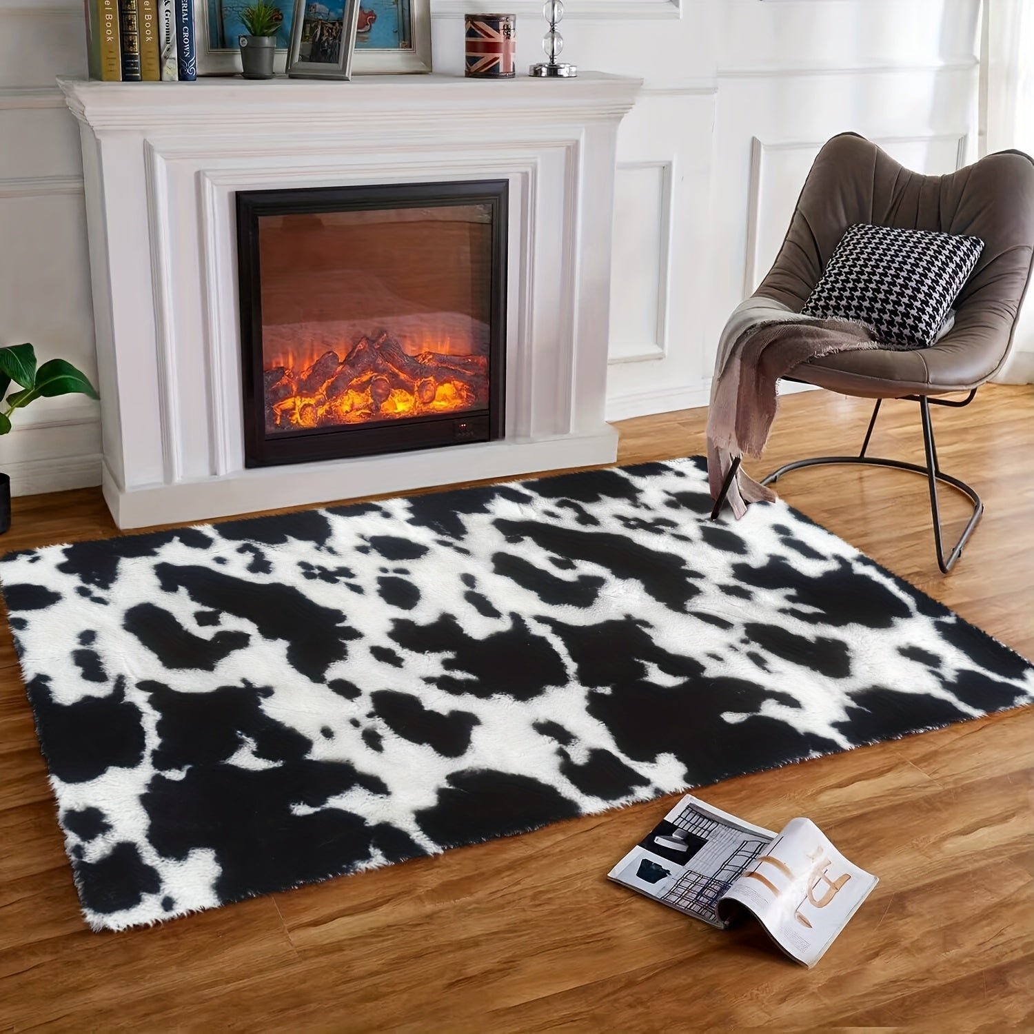 Cow Print Area Rug Fluffy Faux Cowhide Rug Soft Shaggy Carpets Tie Dye Rugs