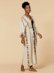 Boho Cover Up Women's Plus Tribal Print Long Sleeve Cover Up