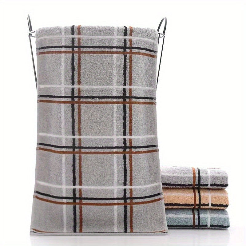 Plaid Pattern Hand Towel Cotton Soft Absorbent Towel Bathroom Gym 13.78x29.53in