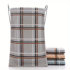 Plaid Pattern Hand Towel Cotton Soft Absorbent Towel Bathroom Gym 13.78x29.53in