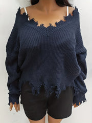 Casual Sweater Women's Plus Solid V Neck Long Sleeve Sweater